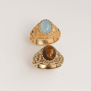 Anillo con Cabujón de Ojo de Tigre Natural, Bisel de Latón, Diseño Vintage, Hecho a Mano, Unisex, Elegante, para Regalo - Product Image 3