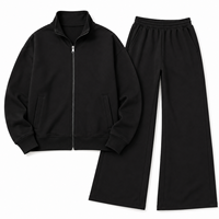 Ensemble de survêtement personnalisé pour femme, veste zippée intégrale et pantalon droit, deux pièces, noir uni, tenue de sport athlétique, faible MOQ, fournisseur