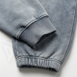<b>Acid</b> Washed Stonewashed Oversized <b>Drop</b> Shoulder Stylish Tracksuit Sweatshirts Front Logo Hoodie Men's Workout Gear - Product Image 6