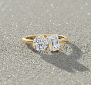 แหวนแต่งงานหรูหราประดับเพชรทรงกลมและทรงเหลี่ยมมรกตที่เพาะเลี้ยงในห้องปฏิบัติการ ชุบทองคำชมพู พร้อมใบรับรอง - Product Image 3