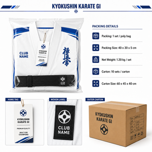 MEGAMAPLE Kyokushin Karate Gi <b>Black</b> Blue Embroidered V-Neck Full Sleeve Cotton Breathable Adult Men's Regular Fit MEGAMAPLE Club - Product Image 6