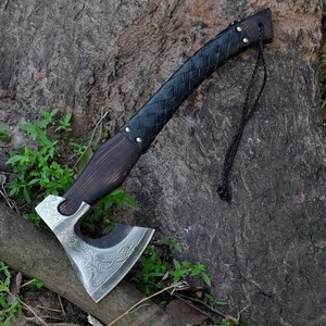 Forged Steel Tomahawk <b>Axe</b> With <b>Wooden</b> Handle And Leather Wrap Survival Hatchet Custom Engraved Blade Design - Product Image 1
