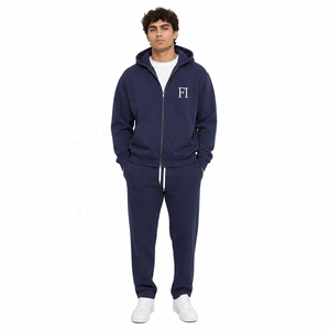 Heavy Fleece Sweatshirt <b>Zip</b> Hoodies Jogger Set for Men Warm Winter Tracksuit with Drawstring Pants OEM Custom Color & Logo BULK - Product Image 1