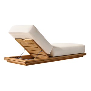 Chaise longue minimaliste en teck écologique avec dossier réglable et coussin moelleux, plateforme de lit de jour moderne pour hôtel et cour extérieure - Product Image 4