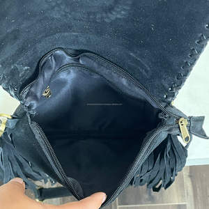 Bolso bandolera de cuero de gamuza de piel de vaca con logotipo personalizado OEM y ODM, bolso de mano con flecos de alta calidad para mujer - Product Image 6