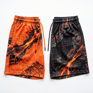 Pantalones cortos de malla con gráfico de camuflaje de hojas de otoño Fire Ember personalizados, pantalones cortos deportivos de entrenamiento de baloncesto por sublimación para hombre - Product Image 6