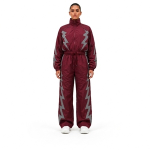 Black Nylon Tracksuit <b>Set</b> with Sports Jacket and Matching Pants for Athletic Training Fitness Running Workout and Outdoor Wear - Product Image 1