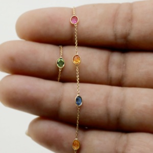 Minimalist Wedding Bracelet Natural Multi Sapphire Gemstone 18k <b>Solid</b> Yellow <b>Gold</b> Handmade for Certified Jewelry | Gift - Product Image 5