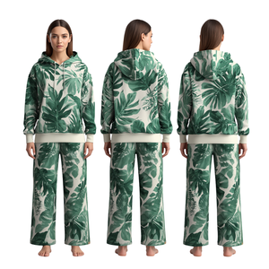 Conjunto Deportivo Holgado de Poliéster/Algodón con Estampado de Hojas Tropicales para Mujer, Otoño - Product Image 1