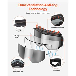 Men Women Youth <b>Ski</b> Goggles with Revo Coating Silver Mirror OTG Anti-Fog Cylindrical Lens TPU Frame-for Snow Sports - Product Image 4