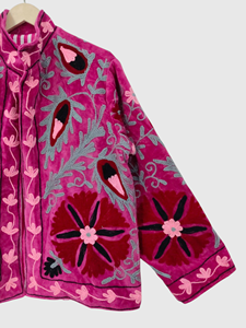 Veste en velours à col mandarin brodée à la main avec des motifs floraux, manches longues, taille plus, vêtements d'hiver pour adultes - Product Image 3