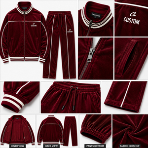 OEM <b>Men's</b> <b>Velvet</b> Tracksuit 100% Cotton/Polyester Eco-Friendly Quick Dry Anti-Bacterial Sweatsuit Velour <b>Jacket</b> Sweatpants Gym - Product Image 5