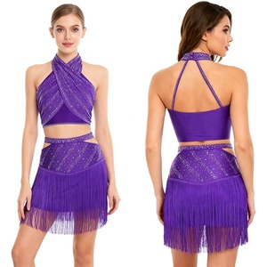 ชุดเต้นรำลาตินสำหรับผู้หญิง เสื้อครอปท็อปแบบซ้อนทับพร้อมกระโปรงพู่ห้อย สำหรับซัลซ่า ชาช่า การแสดงบนเวที งานปาร์ตี้ และการฝึกซ้อม - Product Image 5