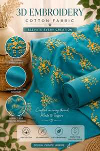 Tela de Algodón Teal Premium con Bordado 3D – Material con Motivo Floral Vibrante para Prendas de Vestir y Decoración del Hogar - Product Image 6