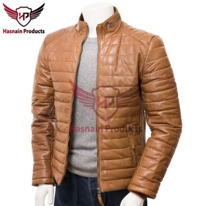 Chaqueta de Cuero Genuino para Hombre, Ajustada, Acolchada, de Piel de Vacuno, con Cuello Alto, Estilo Clásico, para Invierno - Product Image 2