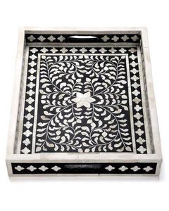 Luxury Handmade Bone Inlay Floral Serving Tray Mother Pearl Star Accent Dishwasher <b>Microwave</b> Safe Polished Finish Customizable - Product Image 5