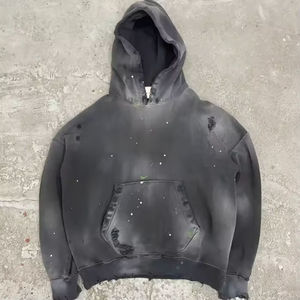 Hoodie court blanc oversize unisexe à motif de points en strass et imprimé pailleté, manches classiques, décontracté, pour l'automne, écologique, délavé à l'acide - Product Image 3