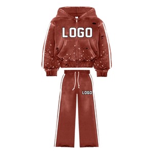 Ensemble survêtement homme personnalisé avec logo, fabriqué en usine, en coton 100% délavé à l'acide, avec strass, fermeture éclair intégrale, grande taille, coupe oversize - Product Image 5