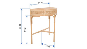 Mesa Consola o Auxiliar Semicircular de Ratán, Natural - Product Image 6