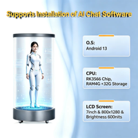 Lecteur holographique 3D cylindrique de 7 pouces, assistant vocal IA, Azure Open AI LLM, Android 13, réduction de bruit AEC intégrée
