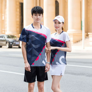 Ropa Deportiva Unisex con Cuello en V, Manga Corta, Estampado Geométrico, Poliéster que Absorbe la Humedad, para Verano, Corte Regular - Product Image 1