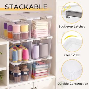 6 Pack 7.8 QT Clear White Plastic <b>Storage</b> Bins & Containers <b>Small</b> <b>Storage</b> <b>Box</b> with Lids Stackable Organizing Bin - Product Image 3