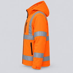 Chaquetas con capucha de alta visibilidad con tela resistente a la intemperie, tiras reflectantes y bolsillos funcionales para protección en el lugar de trabajo. - Product Image 2