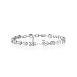 Lab Grown Emerald Cut Diamond Tennis Bracelet Bezel <b>Set</b> In 925 Sterling Silver Classic Timeless Fine Jewelry - Product Image 2
