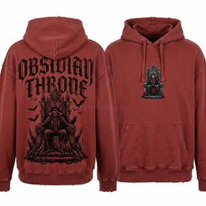 Purple Acid Wash Hoodie Custom Gothic Bell Tower Print Men Oversized Streetwear Heavyweight Fleece Pullover Apparel Supplier - Product Image 6