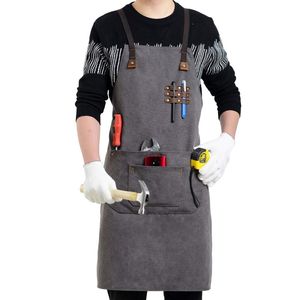 Mens Classic Durable Sleeveless <b>Leather</b> Workwear <b>Apron</b> with Tool Pocket for Daily Cooking & BBQ Woven - Product Image 1
