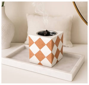 Quemador de Incienso de Aromaterapia Personalizado de Madera Epoxi Clásico Moderno, Patrón de Mármol Blanco, Acabado Interior Dorado, Alta Calidad - Product Image 5