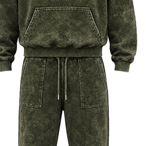 Nuevo Conjunto Deportivo Ligero para Hombre, Tendencia 2026, Lavado Ácido, 100% Algodón, Tallas Grandes, Sudadera con Capucha y Cordón Ajustable, Logotipo con Pedrería, Estilo Casual - Product Image 2