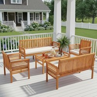 Ensemble de canapés de jardin en teck avec table basse, 6 places, résistant aux intempéries, mobilier de patio contemporain