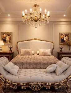 American Style Tufted Solid Wood <b>Bed</b> <b>Frame</b> With Antique <b>Gold</b> Trim And White Fabric Upholstery Bedroom Furniture Set Use For Home - Product Image 6
