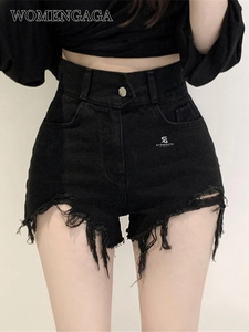 Shorts en jean pour femme, décontractés, taille haute, effet usé, délavé à l'acide, style streetwear, coton, ceinture élastique, été 2026 - Product Image 5