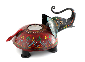 Support de bougie rond en bois et fer émaillé, motif éléphant, fait main, style moderne du Rajasthan, pièce décorative pour la maison - Product Image 3