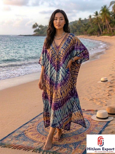 Printed Women <b>Kaftan</b> Dress Loose Fit <b>Summer</b> Beach Wear Comfortable Fabric Custom Wholesale Bulk Manufacturing Export Supply - Product Image 2