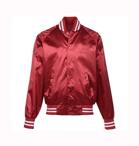 Chaqueta Varsity Roja para Hombre, Color Sólido, Forro de Satén, Cuello Camisero, Corte Regular, Estilo Casual para Otoño - Product Image 1