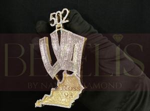 Pendentif Carte de l'État entièrement serti de diamants avec nom personnalisé, plaqué or, bijoux Hip Hop unisexe - Product Image 4