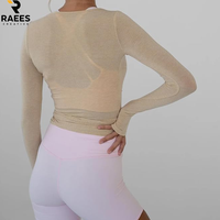 Haut de yoga croisé à nouer devant pour femme, manches longues, coupe courte, col en V, pour la gym, le ballet et le Pilates, vêtement de sport