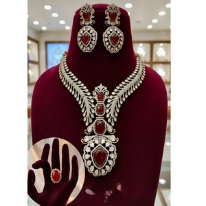 Exclusive Premium Quality Gold Plated Next To Real Moissanite Doublet Choker With Earrings & Adjustable Doublet <b>Ring</b> Set - Product Image 3