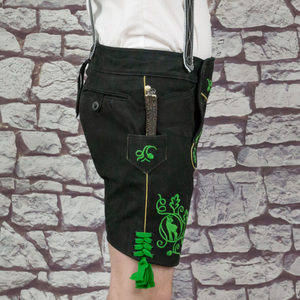 <b>Men</b> Bavarian Lederhosen <b>Shorts</b> Black With <b>Green</b> Embroidery Traditional Trachten Wear Oktoberfest Casual Style - Product Image 4