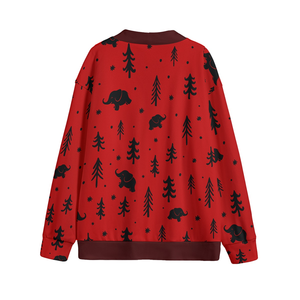 Cárdigan de lana/cachemira tejido en punto Hacci, color rojo y negro, con cuello en V y cierre de botones, acogedor, informal, para invierno. - Product Image 3