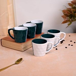 Emerald Diamond Glazed <b>Ceramic</b> <b>Mug</b> Set Eco-Friendly Green & White with Tray-for Tea Set of 6 for Mother's Day - Product Image 4