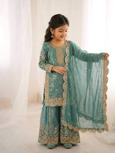 ชุดเสื้อผ้าไหมแท้พรีเมียมสำเร็จรูปสำหรับเด็กผู้หญิง ชุดชาราร่าและผ้าคลุมไหล่ - Product Image 3