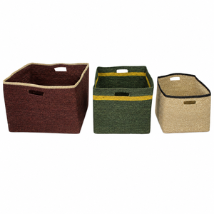 Rectangular Plant Fiber Storage Baskets With Handles Rustic Style Multi-Purpose Neatening Organization Basket <b>Set</b> <b>square</b> basket - Product Image 1