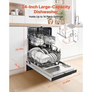 Lavastoviglie da Incasso da 24 Pollici con Vasca in Acciaio Inox, 14 Coperti, 8 Programmi di Lavaggio, 23,82 x 25,2 x 33,78 Pollici, Bassa Rumorosità - Product Image 2