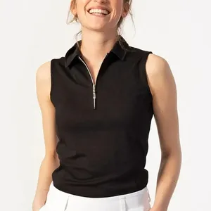 Women's Zip Front Polo Tank <b>Top</b> Sleeveless Crop Athletic Golf Shirt - Product Image 5