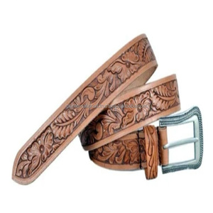 Unisex High Quality Full Grain Western <b>Leather</b> <b>Tooling</b> Belt with hand carved Floral embossed <b>Tooled</b> <b>Leather</b> Cowboy Belt - Product Image 4