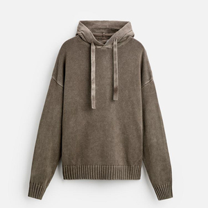 Pull-over en tricot épais personnalisé avec logo pour homme, style streetwear, effet délavé, tendance, et sweat à capuche en tricot pour homme - Product Image 2